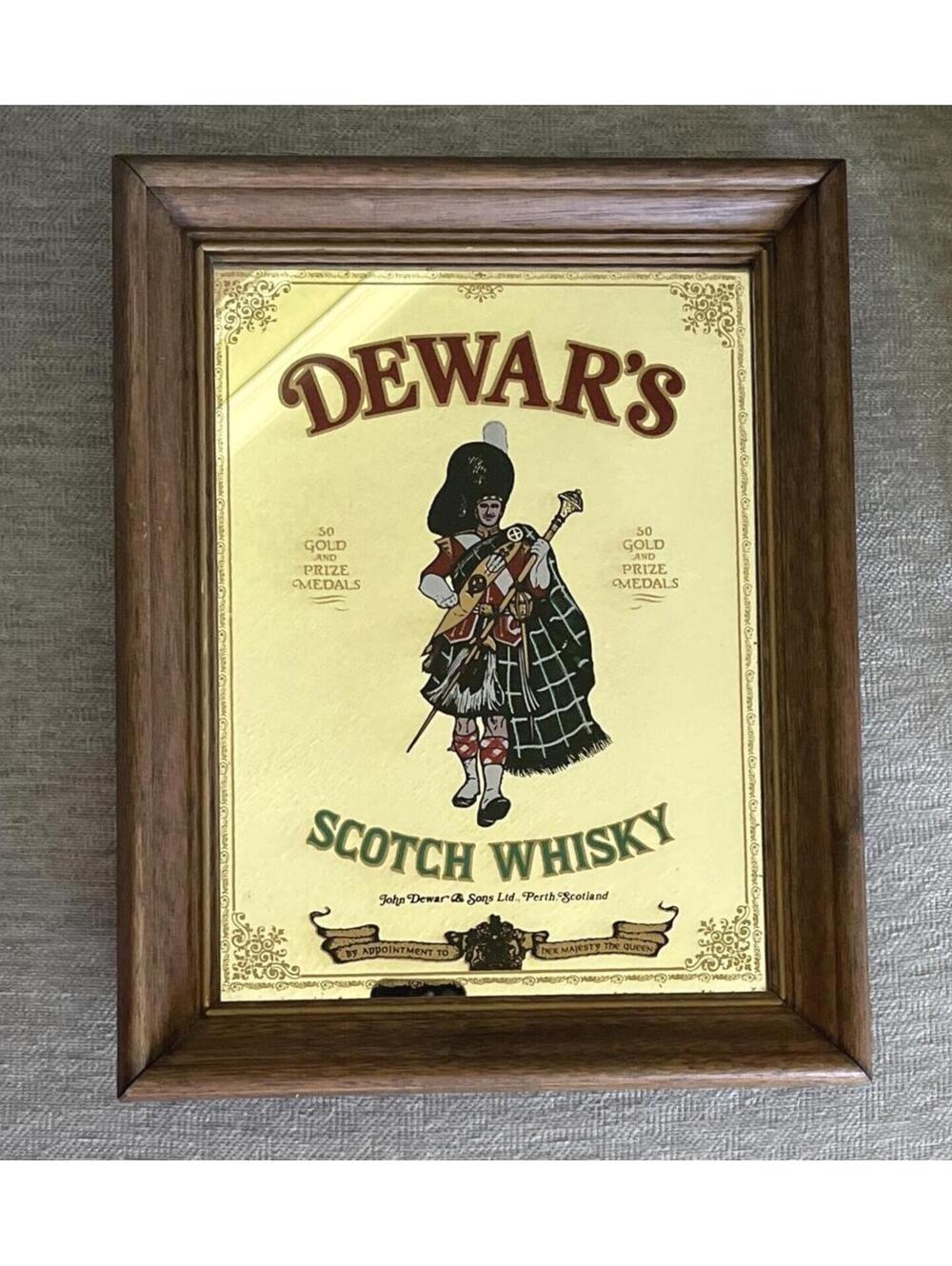 Vintage Dewar's Scotch Whisky Framed Mirror Sign